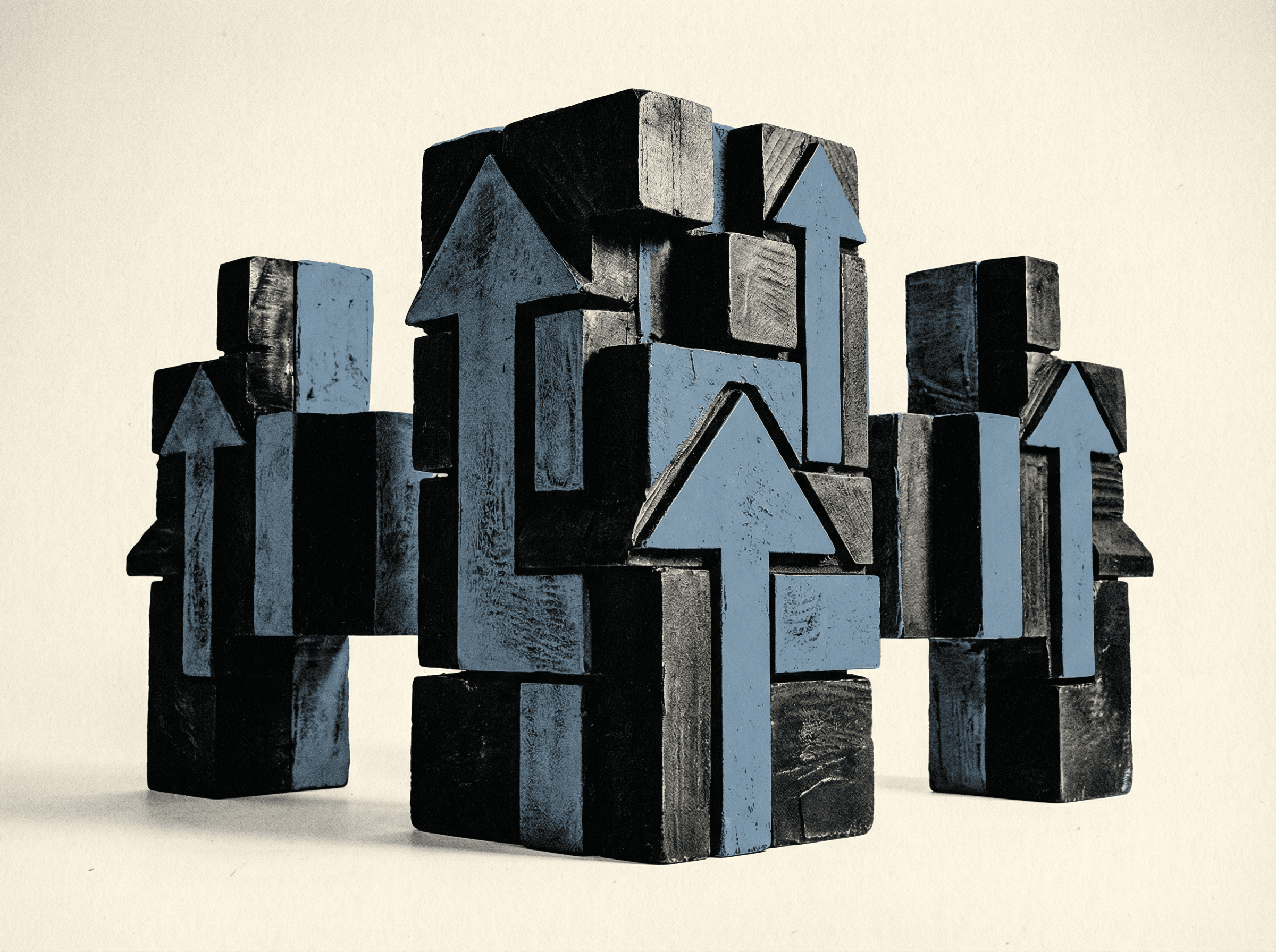 Neo-print typographic poster: ITERATE AT THE HIGHEST LEVEL in bold block letters with upward arrows